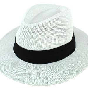 Women Summer Straw Panama Hat Fedora Sun Hat White